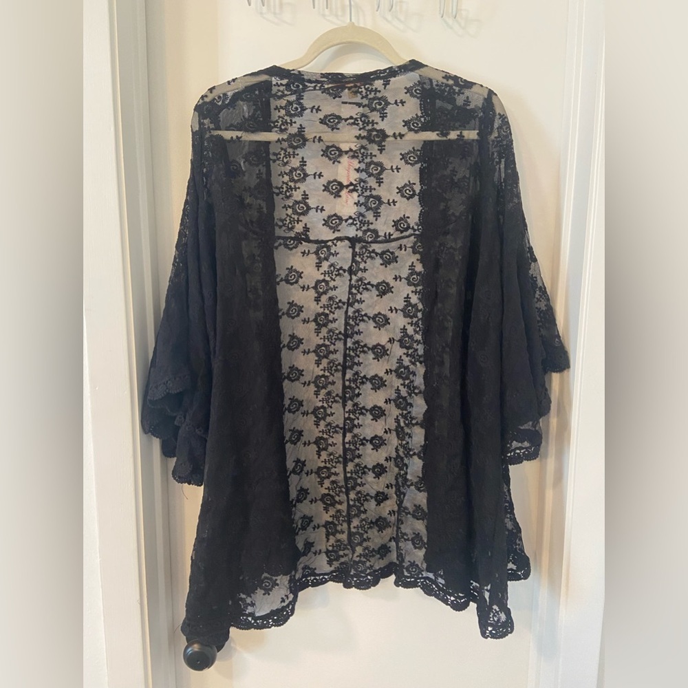 Cavenders NWT black lace open front kimono topper boho rodeo size M - Picture 4 of 6